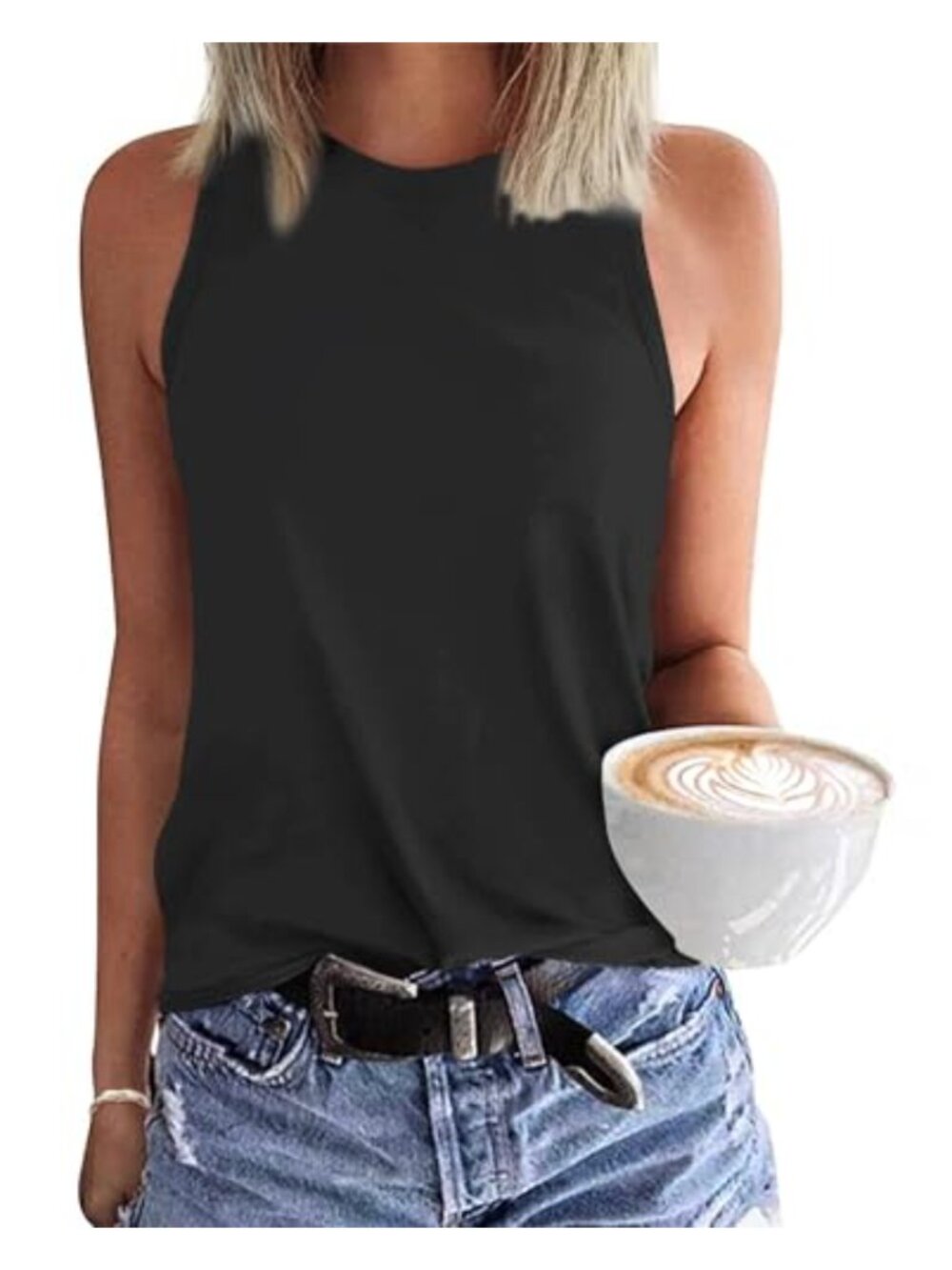 Womens Summer Tank Top Sleeveless Crewneck Loose Fit Cami